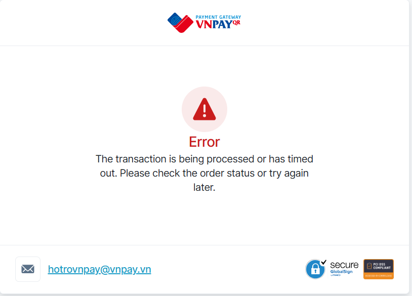 Mensagem de erro no pagamento da taxa do e-Visa do Vietnã pela plataforma VNPay